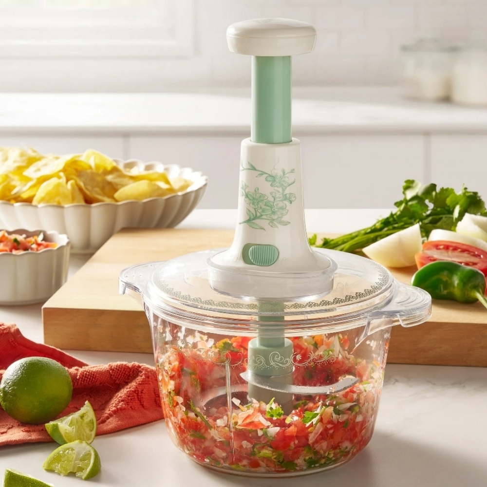 💜 New The Pioneer Woman Agatha Manual Food Chopper with Green and White Accents